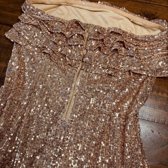 Free People New Frida Ruffle Mini Dress Sequined Bronze 6 Cocktail Party - Picture 11 of 13